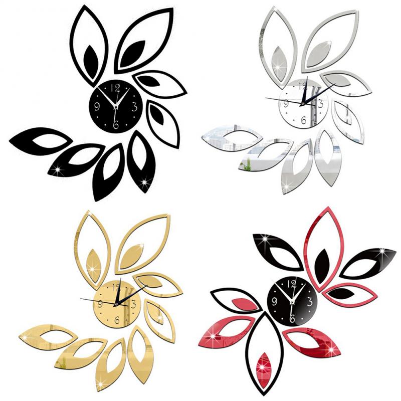 Moderne Frameloze Wandklok DIY – 3D Spiegelstickers, Stil Uurwerk, Zelfklevend, Zilver/zwart/goud