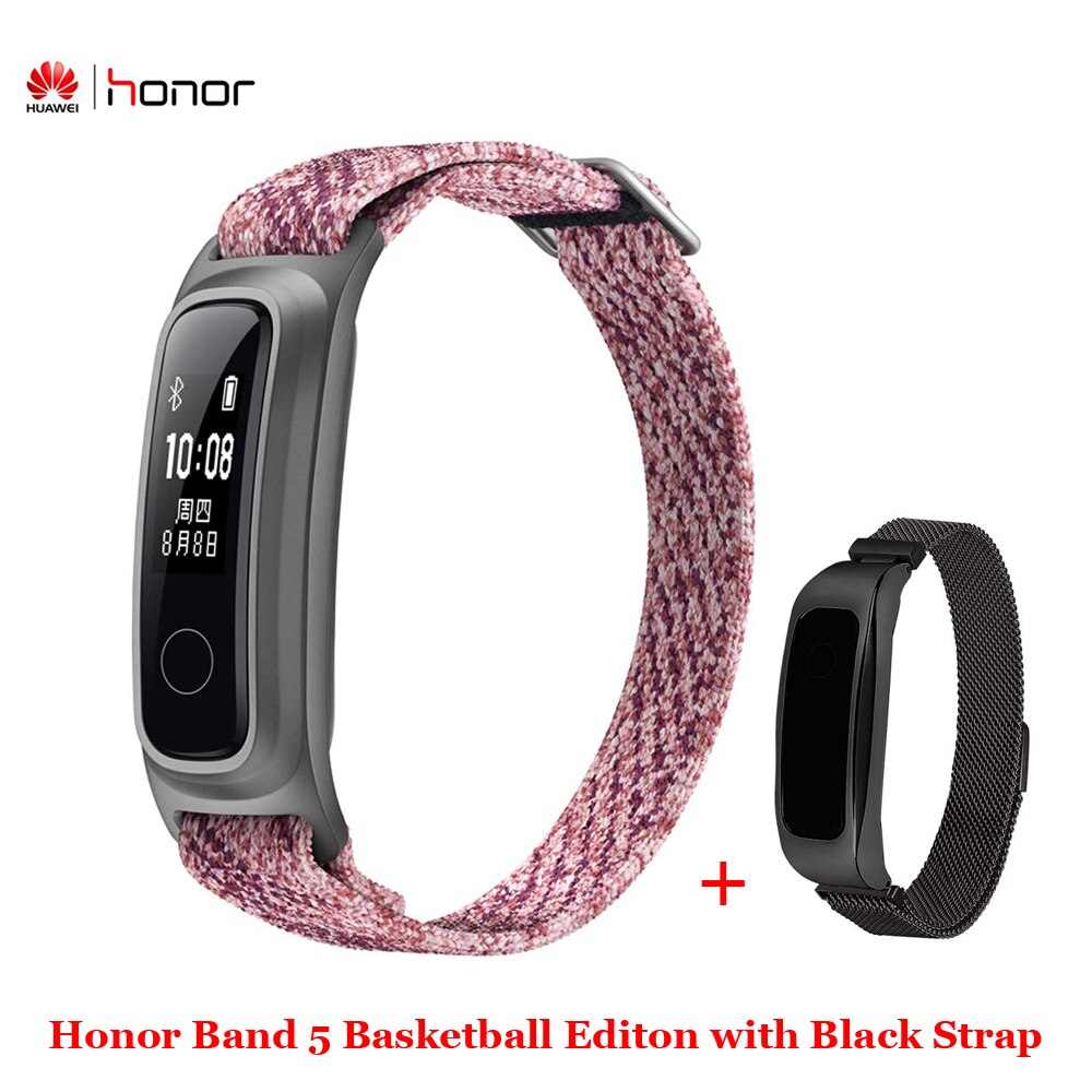 Huawei Honor Band 5 edición baloncesto con correa de Metal pulsera inteligente reloj amuled ritmo cardíaco Fitness rastreador de sueño deportivo: Pink n Black