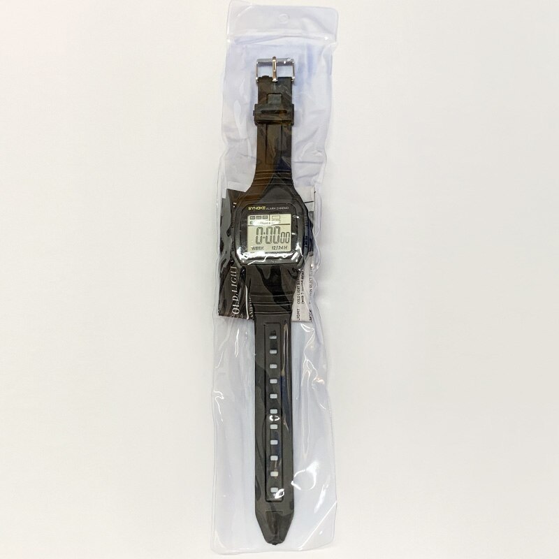 Student Elektronische Horloge Zwart Outdoor Sport Jongen Lichtgevende Zwarte Kleur Multifunctionele Horloge Retro Vierkante Horloge