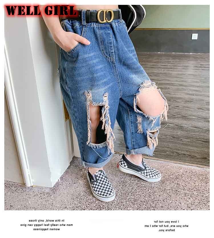 Toddler girl fall clothes 2020 fori in difficoltà jeans per bambina pantaloni scava fuori pantaloni in denim strappati bambini bambini da 3 a 8 anni