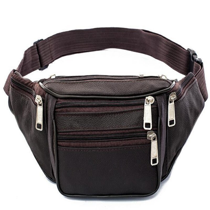 Sports Belt Bag Men Leather Bag Banana Waist Belt Pochette Sport Pocket Convenient Outdoor Sport Waist Packs Sport Belt Bags: Brown