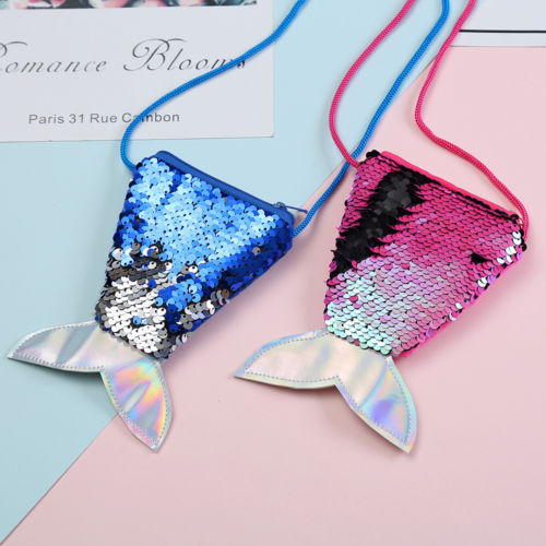 Enfant fille queue de sirène brillant Sequin porte-monnaie sac à bandoulière portefeuille pochette porte-monnaie