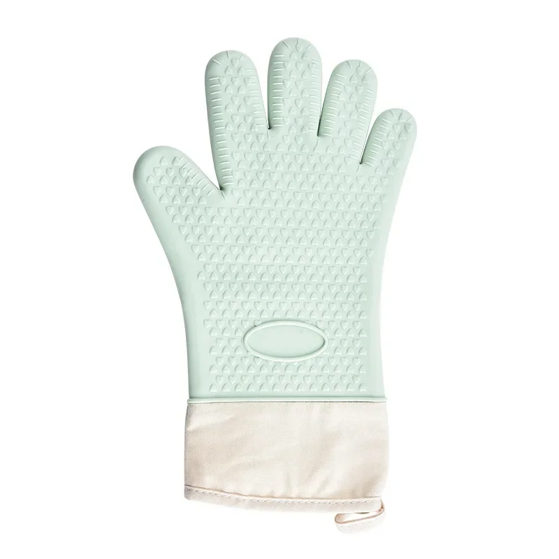 Barbecue Oven Gloves Anti-slip Heat Insulation Cooking Tools and Barbecue 1pair High Temperature Resistance Anti-scald Thicken: green