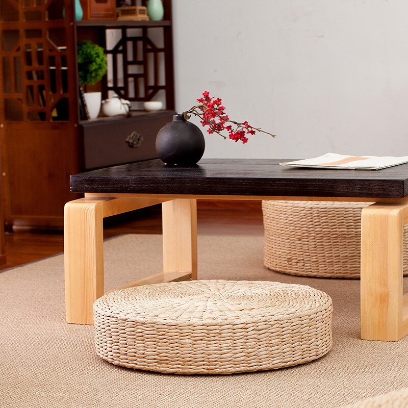 6mm Thick Japanese Futon Yoga Mat Round Straw Tatami Mat Worship Cushion 40cm