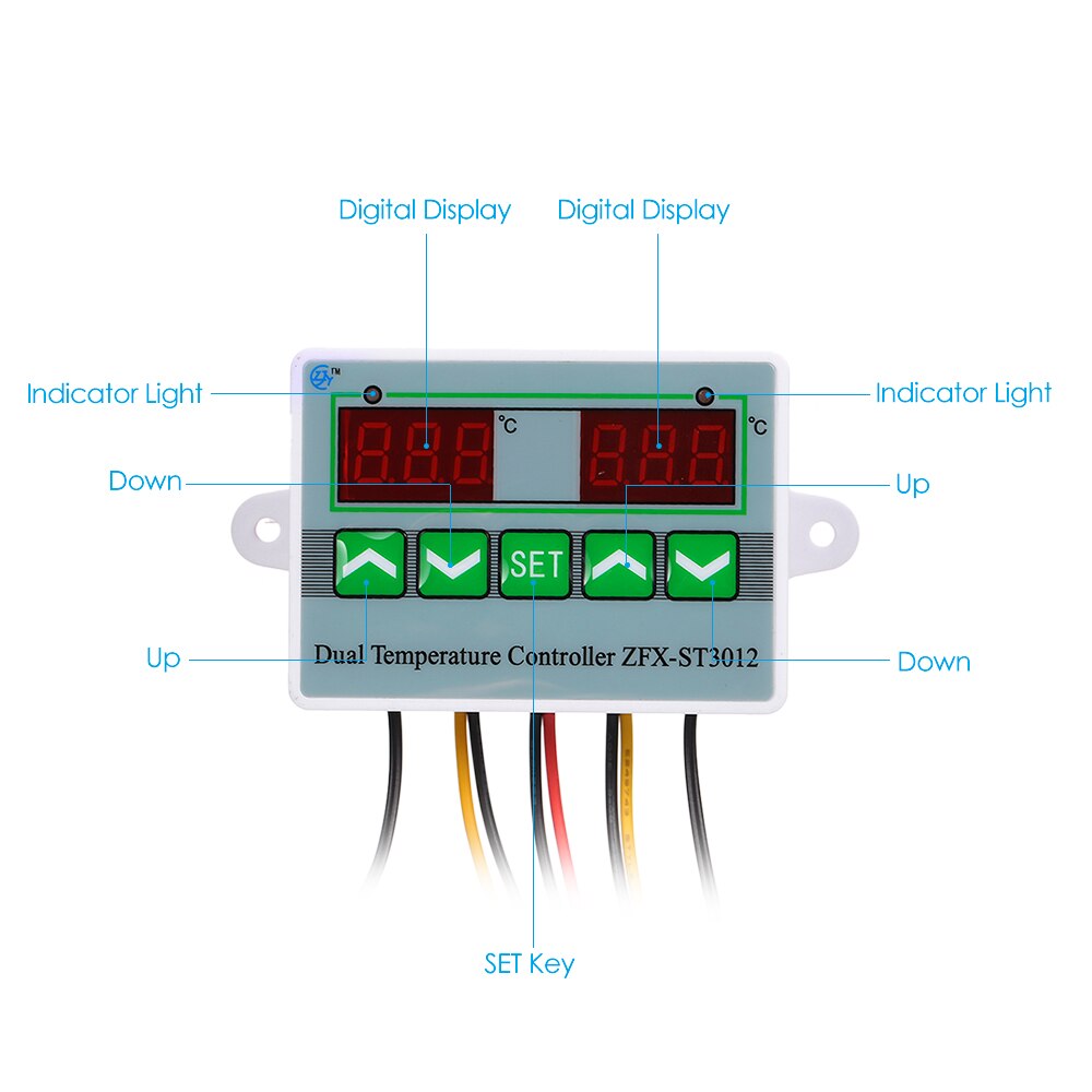 Microcomputer Digital Temperature Controller with Dual Display 12V/120W 24V 220V Electric Thermostat Temperature Control Switch