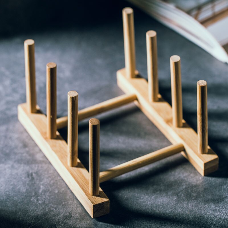 Bamboo Wooden Drainage Dish Rack Kitchen Storage Plates Holder Cabinet Organizer Pot Lid Cutting Board Drying Shelf