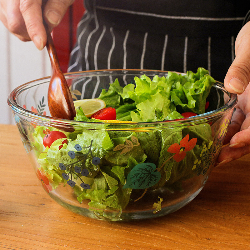 Assiette de cuisson en verre résistant à la chaleur, assiette à dîner ménagère, transparente, salade florale, bol à légumes, four, plat à Dessert, vaisselle