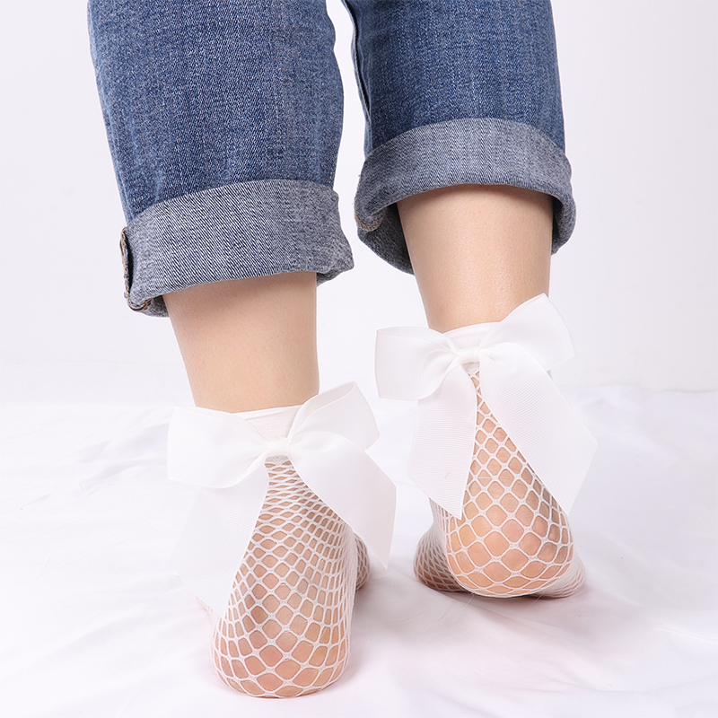 Mädchen&#39;s atmungsaktiv Weiß Bogen Knoten Fischnetz Socken.sexy hohl aus Gittergewebe Netze Socken Damen Mädchen&#39;s Lolita Stil Bogen