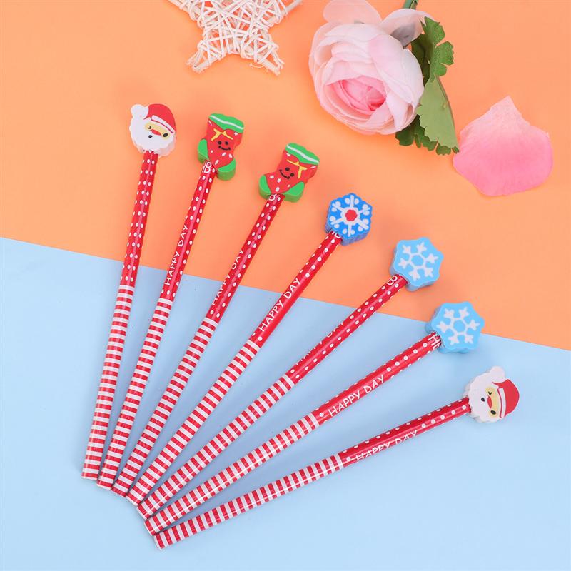 24 Pcs Kerst Potlood Met Gum Studenten Potloden Met Rubber Gommen Leuke Cartoon Potloden Xmas Kantoor School Briefpapier