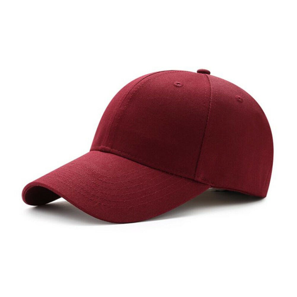 Mænd kvinder almindelig buet solskærm baseball cap hat ensfarvede justerbare kasketter: Rødvin