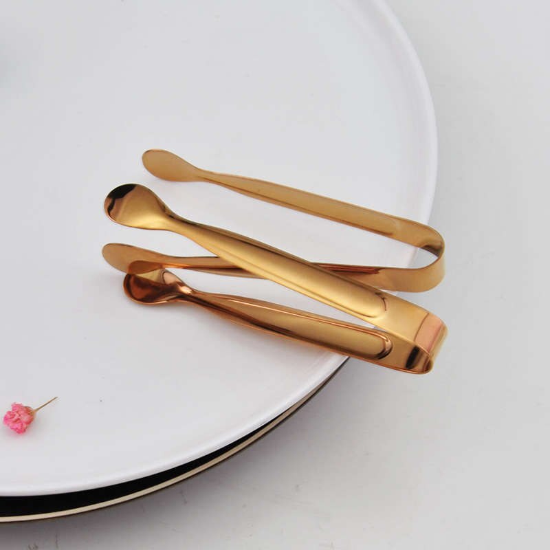 Rose Gold Color Stainless Steel Food Tongs Round Food Steak Clamp Ice Bread Sugar Clip Kitchen Cooking Utensil 10.5*5.5 cm 1 PC