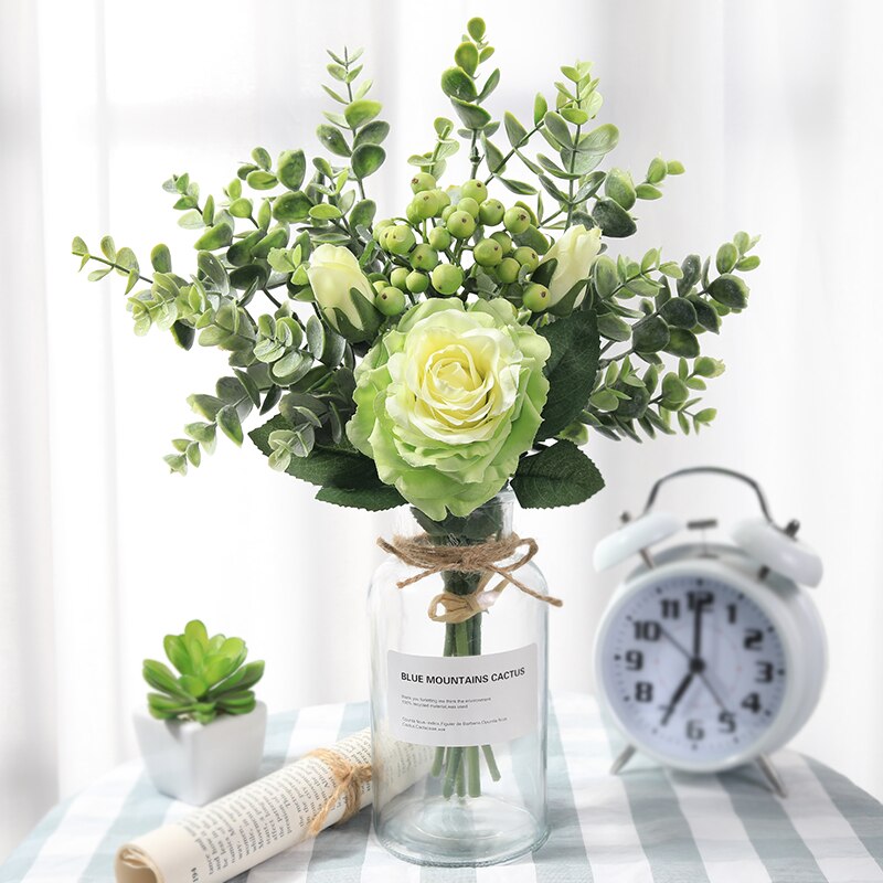 Artificial Roses Flower Bouquet Dining Table Wedding Home Wall Decoration Accessories Holding Flowers Valentine Day