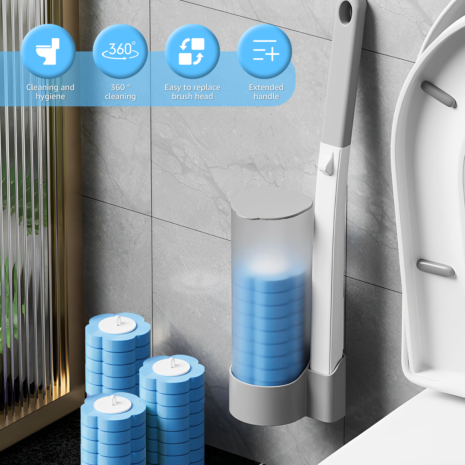 18/24 PCS Disposable Toilet Brush Wall-Mounted Cleaning Tool for Bathroom With Long Handle Replacement Brush Head Wc Accessories