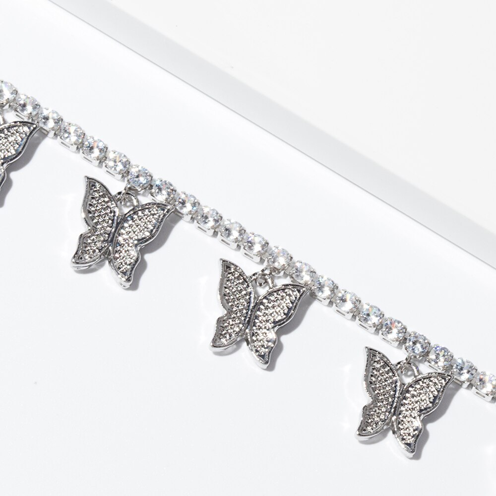 Colliers ras du cou en or blanc pour femmes zircon cubique, pendentif papillon bijoux de fête accessoires de