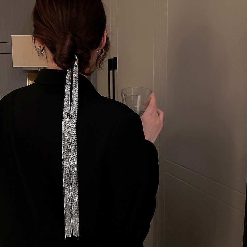 FYUAN Mode Zilveren Kleur Ketting Haarspelden Vrouwen Gevlochten Hoofdband Lange Kwast DIY Hairwear Accessoires Statement Sieraden