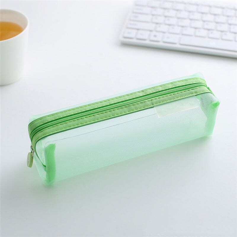 Estuches de lápices transparentes para niñas, 1 unidad, artículos para la mochila del colegio, estuche de papelería, caja de lápices Kawaii: green