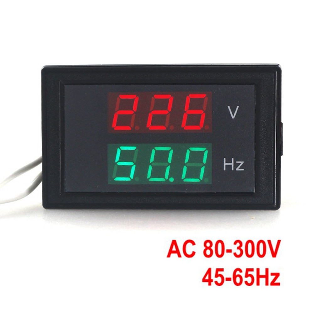 Ac 80-300.0v 45-65hz dobbelt display spændingsfrekvensmåler tæller voltmeter hertz / hz meter med rød led