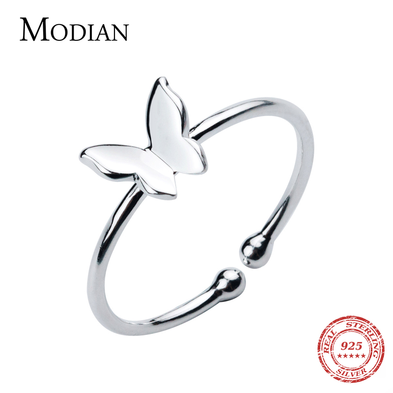 Modian Simple insecte anneau pour les femmes réel 925 argent Sterling brillant mignon papillon réglable bagues Fine bijoux