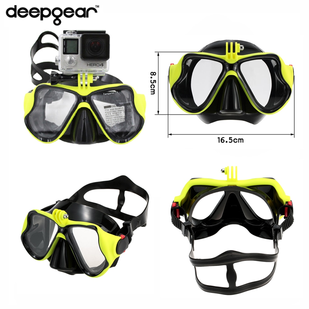 Deepgear scuba diving mask Deep sea dive mask Underwater swimming snorkel gears Top black silicon adult camera mount scuba mask