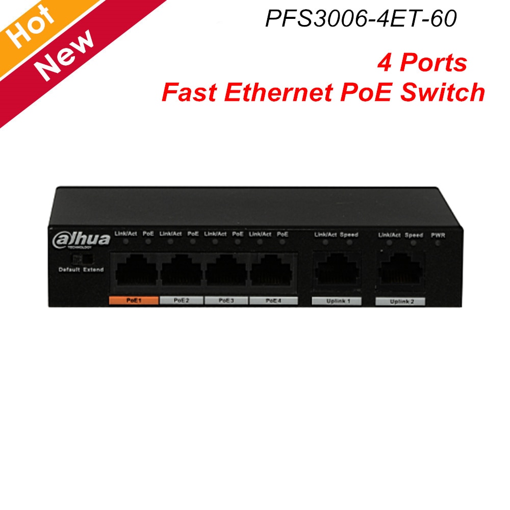 Dahua 4 Ports Fast Ethernet PoE Switch Layer two Commercial switch MDI/MDIX Self-adaptation for IP Cameras IP Accessory
