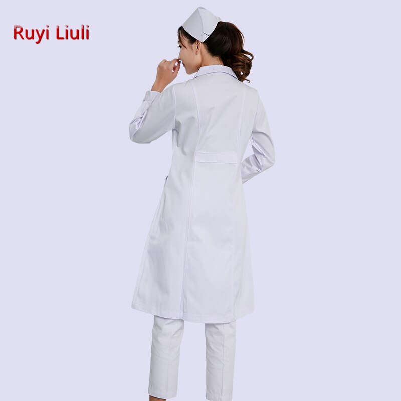 Bata blanca de manga larga para médicos, uniforme para enfermeras, Estilo clásico