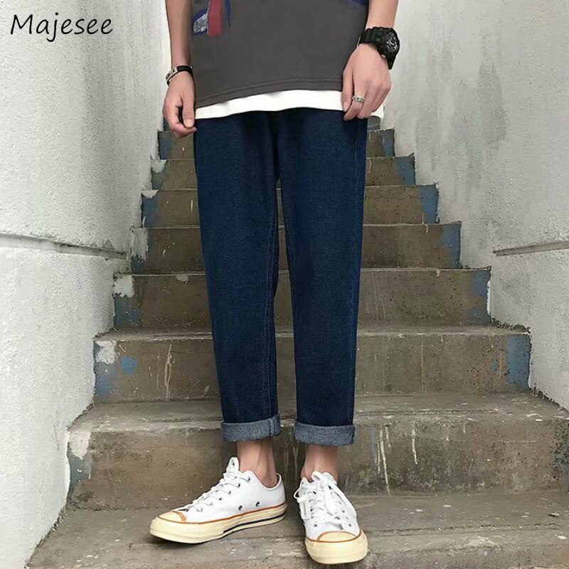 Jeans heren enkellang casual chic eenvoudig plus size 4xl baggy jeans dagelijks streetwear herfst koreaanse stijl effen vintage bf