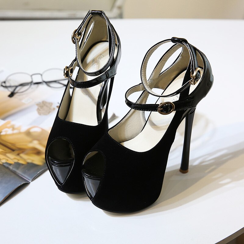 Platform Pompen Vrouwen Sexy Peep Toe Sandalen Gesp Ultra 16Cm Stiletto Sondr Hoge Hakken Wedding Party Schoenen Voor vrouwen