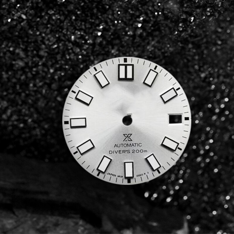 Nh35 skive skx 007 ure tilbehør 28.5mm grønne lysende armbåndsur skive til  nh35a/nh36a automatiske urværk med s logo: Hvid