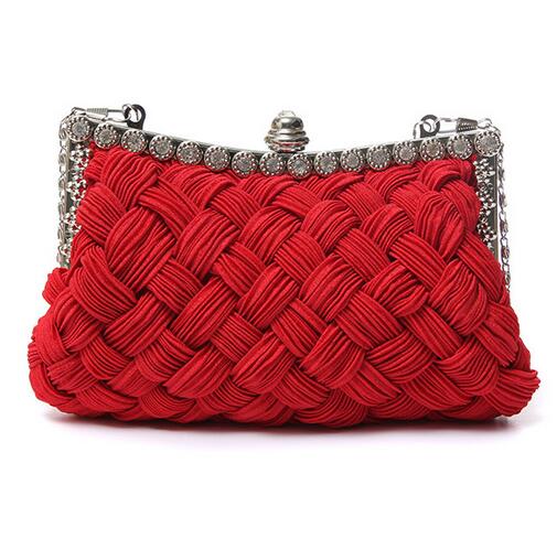 Satin Crystal Knitted Clutch Women Charm Handbag Party Accessories bolsa feminina 30: Red