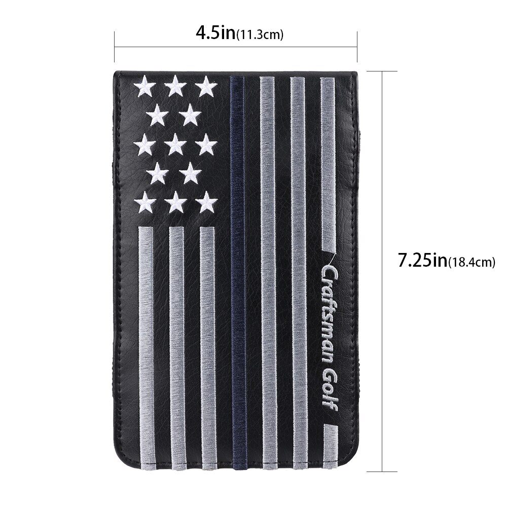 Golf Scorecard Yardage Book Holder Cover Stripe and Star Pattern Black Leather