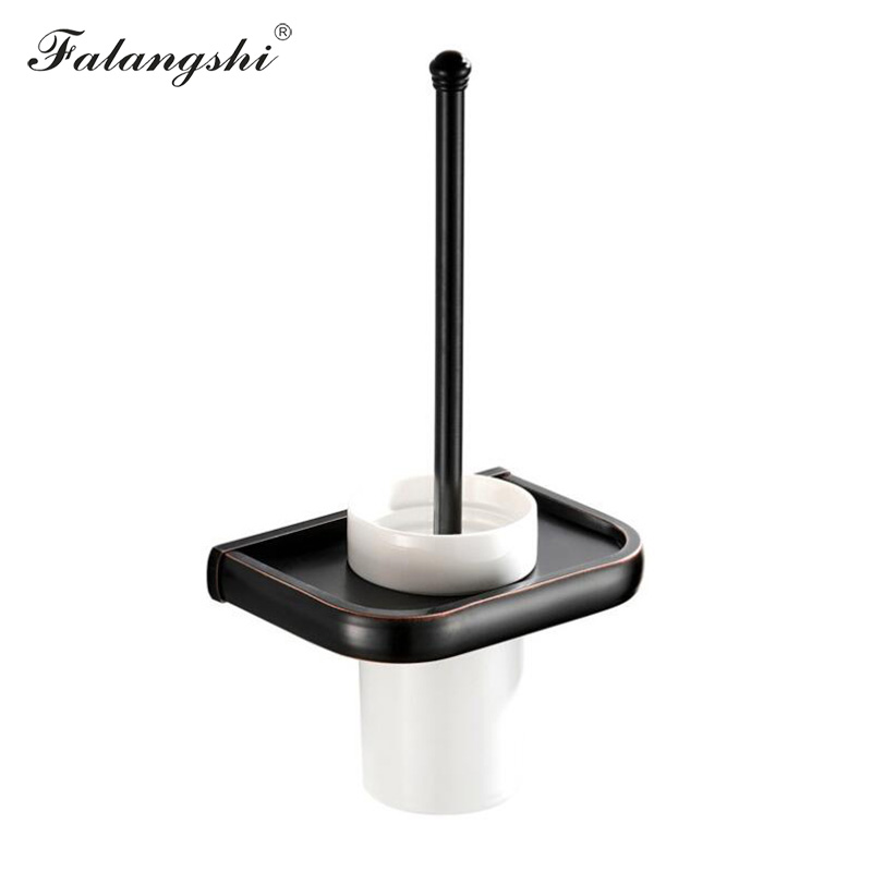 Falangshi Toiletborstelhouder Koper Messing Antiek/Borstel/Wit/Zwart Badkamer Accessoires Wandmontage WB8700: Black Bronze