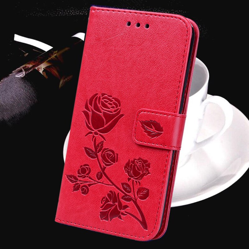 Luxe reliëf 3d bloemenhoesje voor samsung galaxy ace gt -s5830i s5830 pu leren portemonnee flip telefoonhoesje tas volledige achterkant: 3 rode