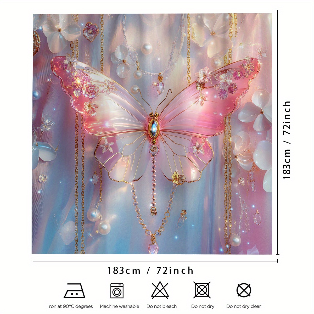 1 cortina de ducha de mariposa con purpurina rosa, decoración de baño perfecta para todas las estaciones, privacidad de la ducha | Cortina impresa digital