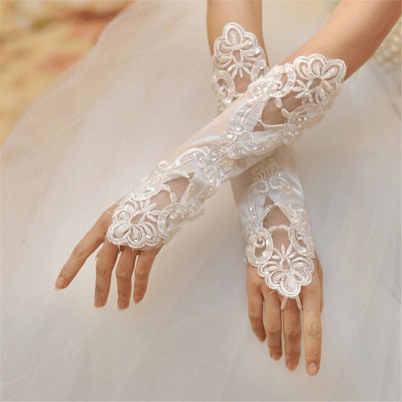 6 Colors Gloves Fingerless Satin Party Prom Bride Gloves For Women Female Long Gloves