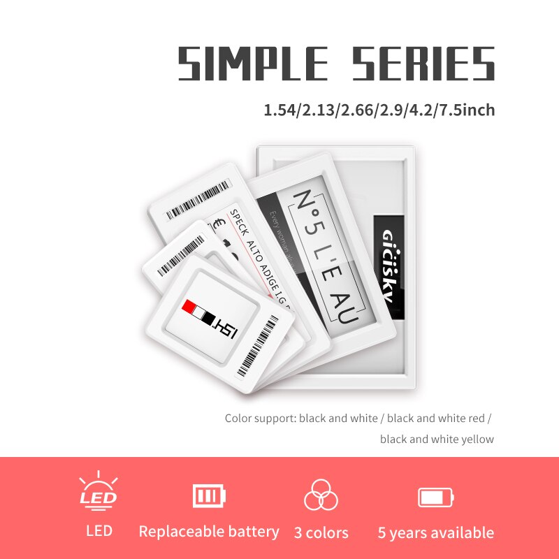 Gicisky 2.13 "2.66'' 2.9 ''4.2'' 7.5 ''Elektronische Prijskaartje Magazijn Plank Label Prijskaartje Inkt screen Display Kaart Epaper