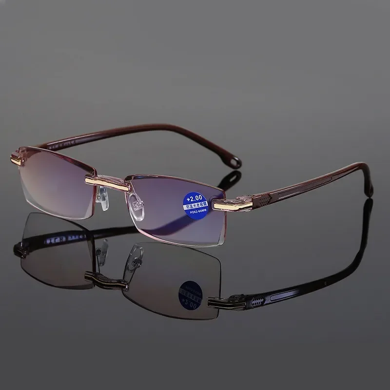 Reading Glasses Men Anti Blue Rays Presbyopia Goggles Women Vintage Rimless Eyewear Diopter +1.0 1.5 2.0 2.5 3.0 3.5 4.0: Tawny / +100