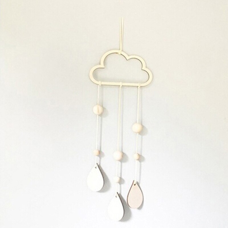 Adornos colgantes de madera de estilo nórdico INS, colgante de madera con de nubes y planetas y estrellas para habitación de niños y bebés, accesorios de decoración para dormitorio infantil: WOOD RAIN