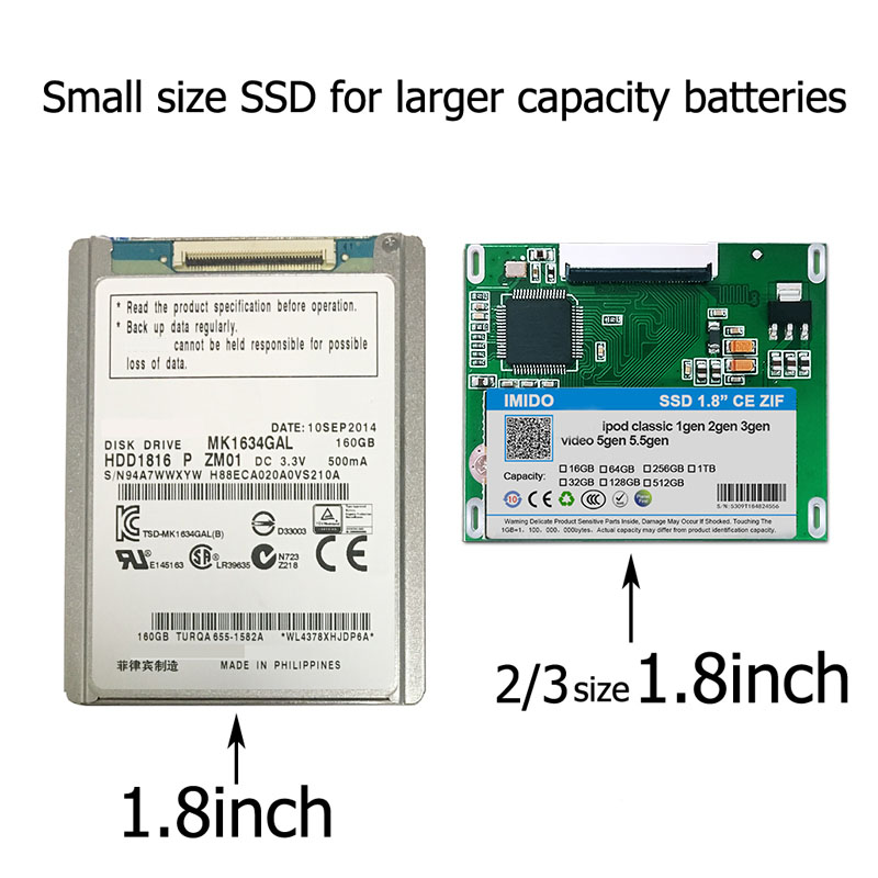 Ipod Classic SSD 128 Go Compatible avec Ipod Video Gen5/Ipod Classic 6e 7e génération magasin à collectionner directement en usine Disco Duro Solido