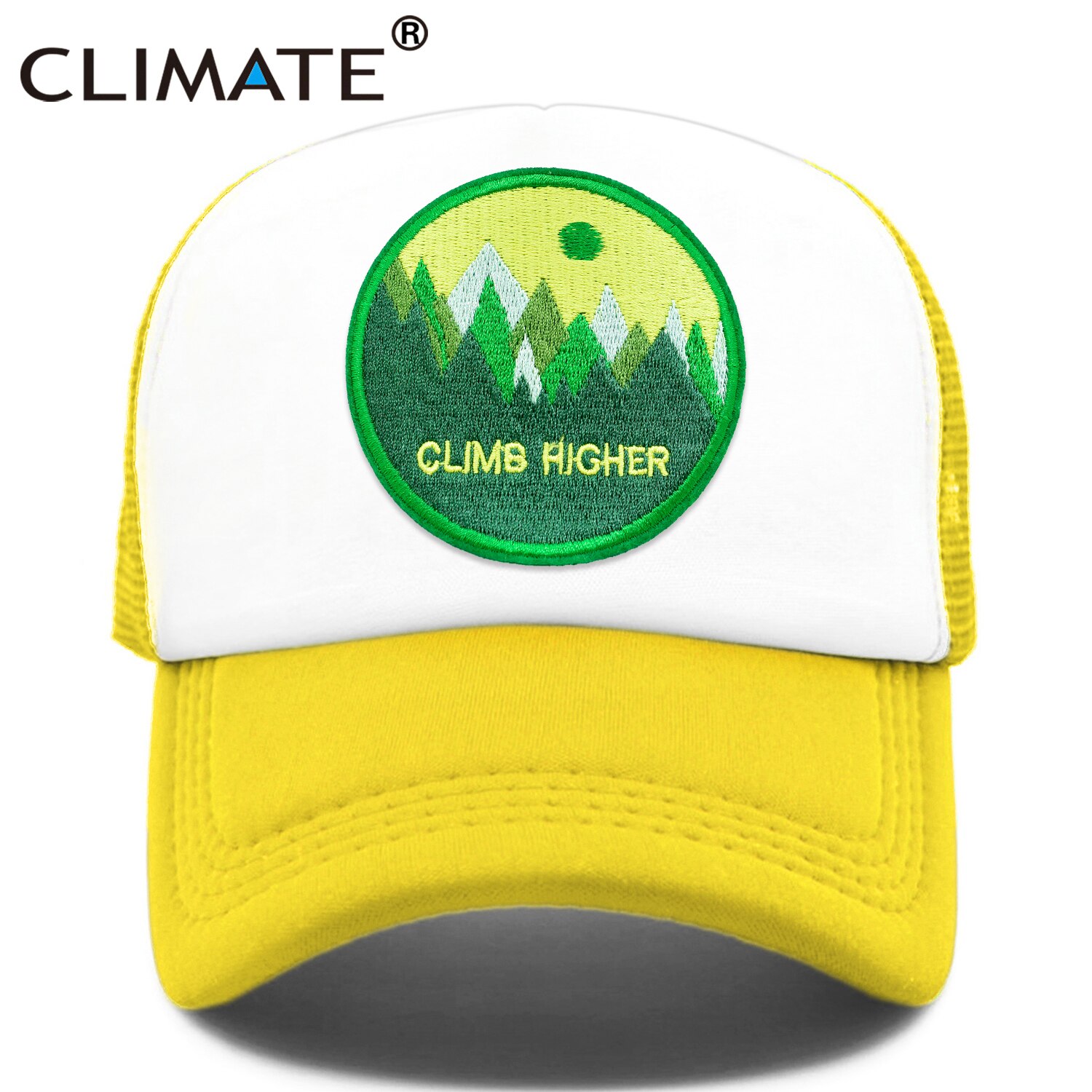 CLIMATE CLIMB HIGH Cap Climber Outdoor Sport Trucker Cap Green Outdoors Forest Hat Cap Cool Summer Mesh Cap for Men Women: Yellow