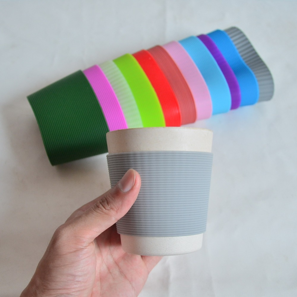 5 stks/partij 6 cm hoogte verticale rib siliconen mouwen voor mok, partij cup mouwen band, recyclebaar isolatie cup cover plumyl