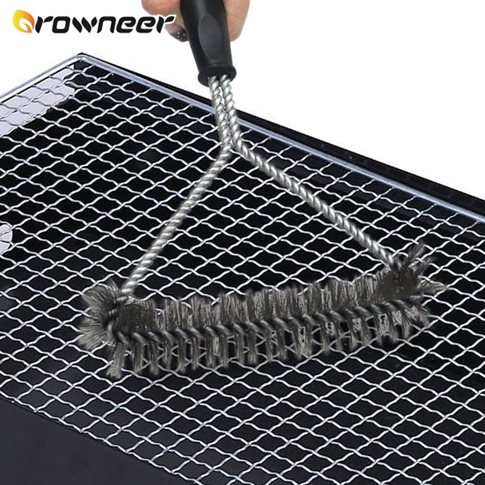 Cepillo de limpieza potente para barbacoa, cepillo de Metal para parrilla de barbacoa, negro, cerdas de alambre útiles, limpiador triangular, herramientas