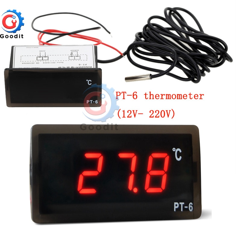 PT-6-40 ~ 110C Digital Auto Thermometer Fahrzeug Temperatur Meter Monitor AC 220V DC 12V Automotive Thermometer mit NTC Sensor