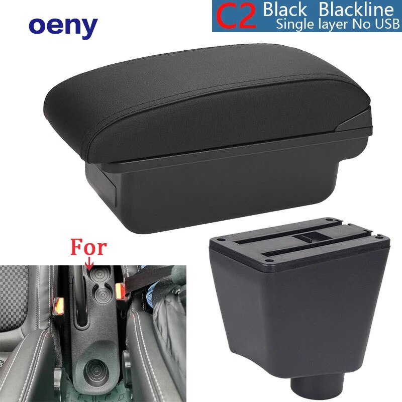For Renault Clio 4 Captur Armrest For Renault Captur armrest box accessories Storage box cup holder ashtray USB LED: C2 Black line NO USB