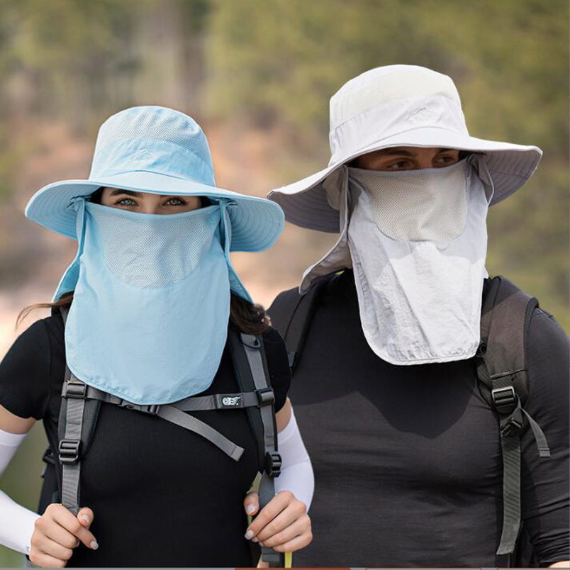 Summer Sun Protection Big Size 62CM Bucket Hats 3-piece Sunscreen Climbing Hat Sun Hat with Neck Flap Removable Fishing Hat