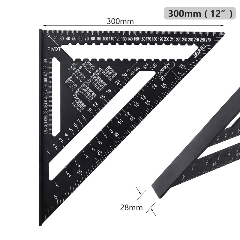 90 Graden Metrische Speed Vierkante Aluminium 7/12 Inch Driehoek Liniaal Meten Hoek Gradenboog Kraspen Voor Hout Markering Gereedschap: 12Inch