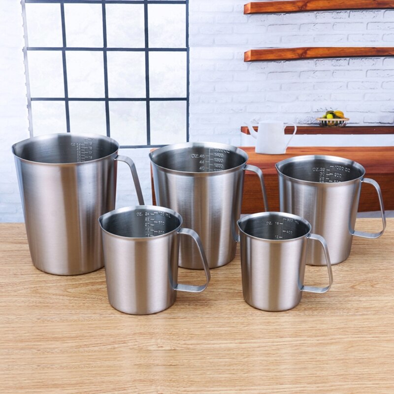 Thickened 304 Stainless Steel Measuring Cup with Scale Handle 500ml-2000ml Large Capacity Kitchen Milk Frother Cups 425C