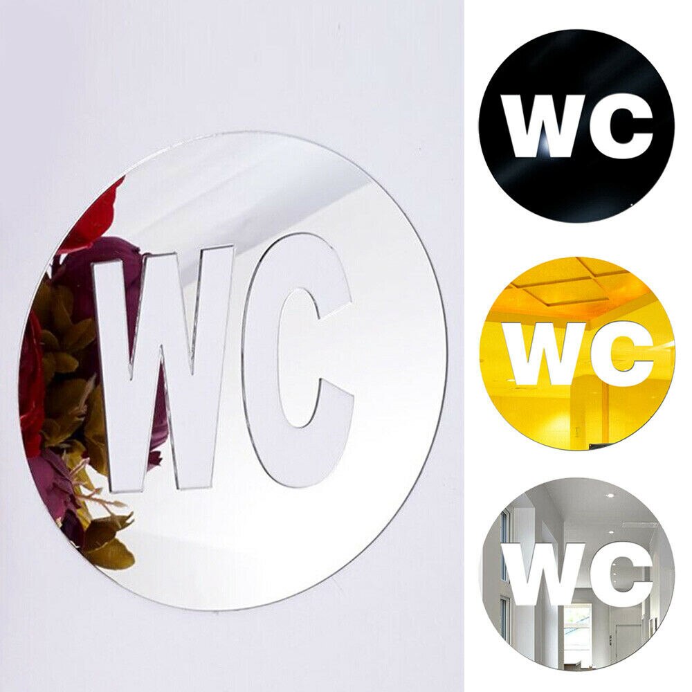 WC mural autocollant miroir salle de bain | Étiquette acrylique, Logo de porte, Stickers muraux amovibles, décoration acrylique de salle de bain maison