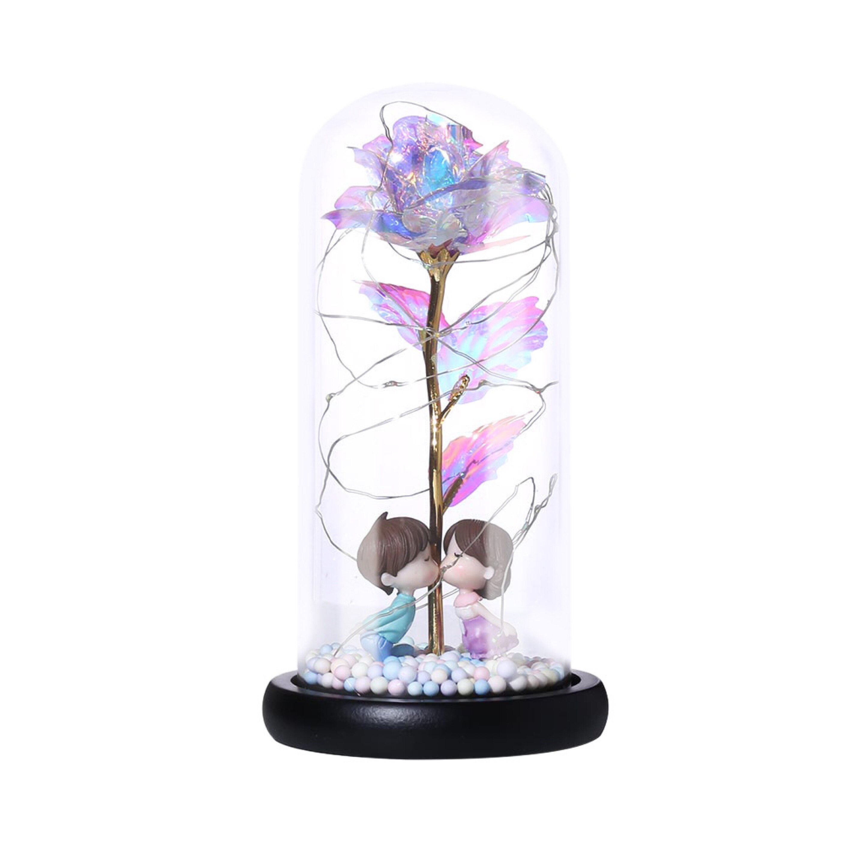 directe Galaxy Rose clignotant fleurs en flacon verre dôme pour saint valentin anniversaire décoration de mariage