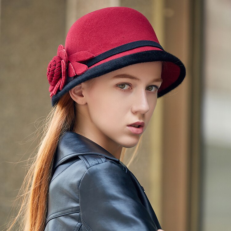 Vinter kvinner blomster ull lokk hattemaker fedoras årgang vestlig bøtte hattemaker 10 farger varme kvinnelige bowler hattemaker  h3