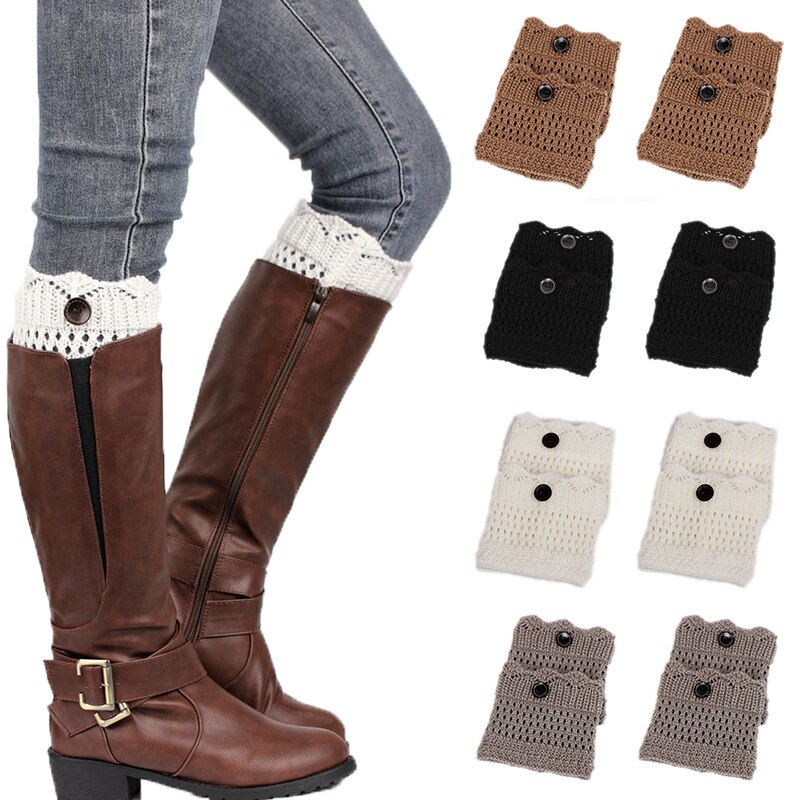 1 paar dames gehaakte laarzen met manchetten, gebreide korte leggingtoppers, laarzen enkelwarmers, winterbeenwarmers